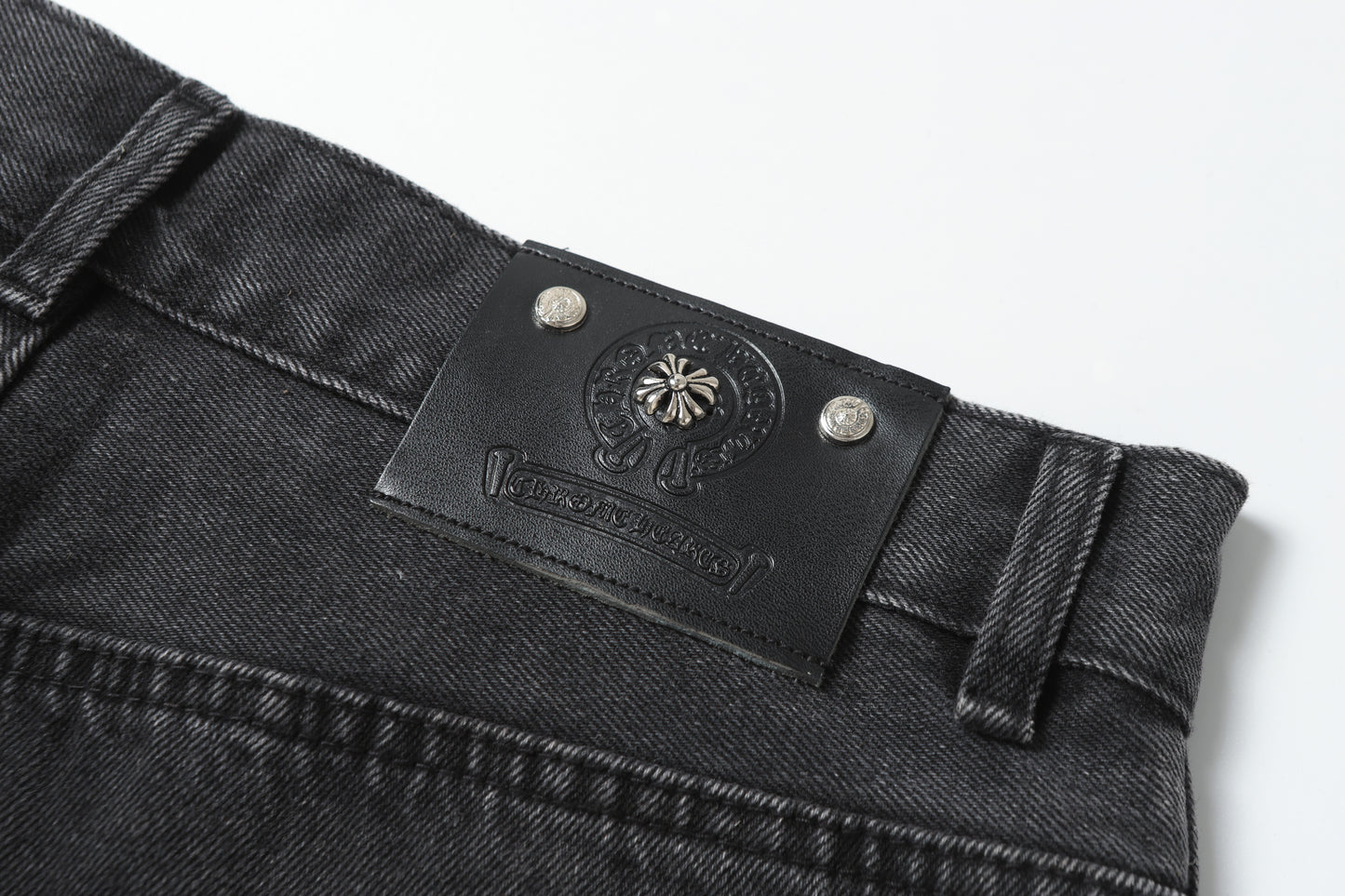 Chrome Hearts White & Black Leather Cross Patches Jeans