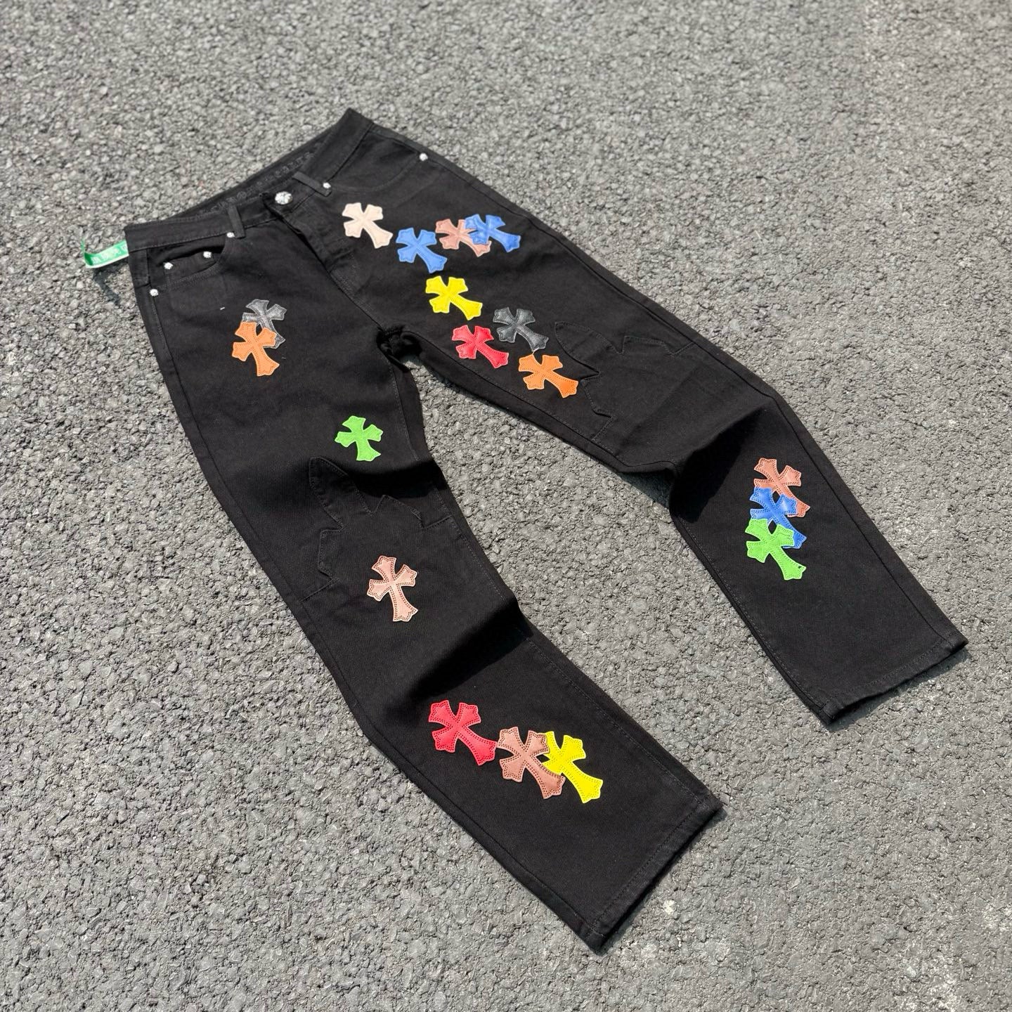 Chrome Hearts Color & Patches Flame Knee Jeans