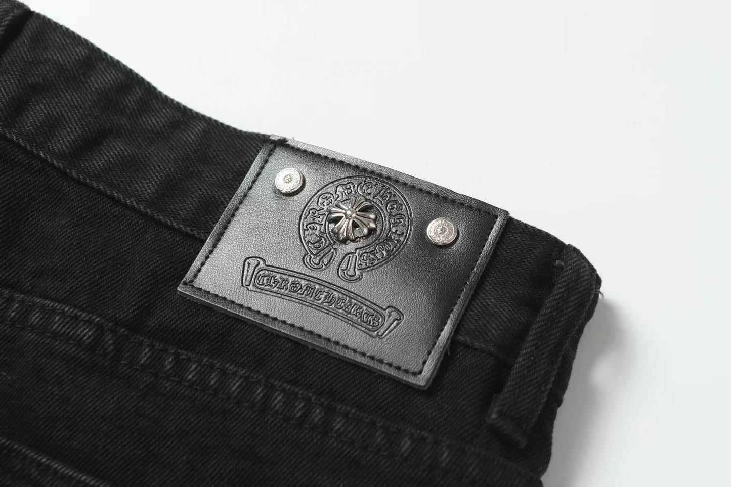 Chrome Hearts White & Blue Leather Cross Patches Jeans