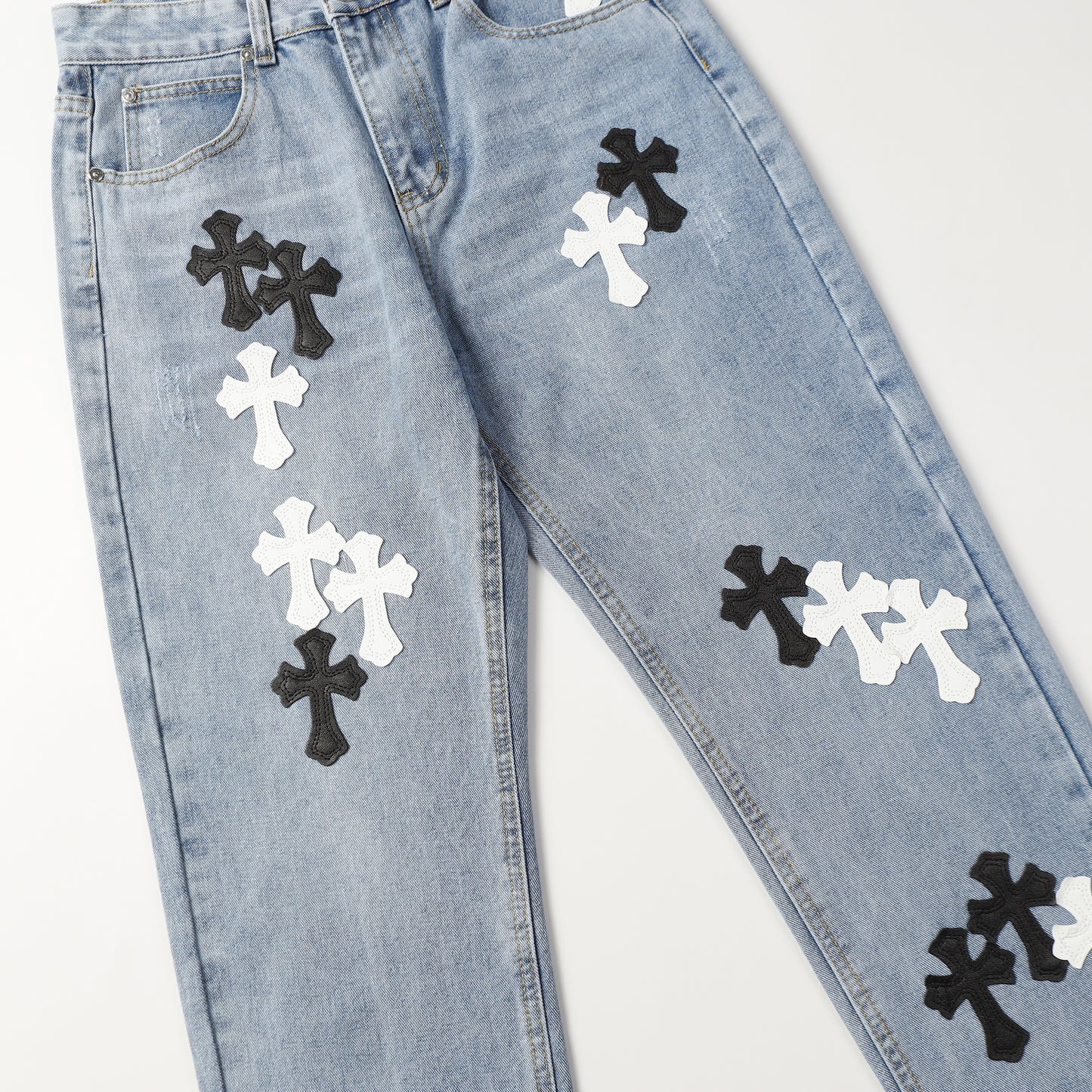 Chrome Hearts White & Black Cross Patch Jeans 9960
