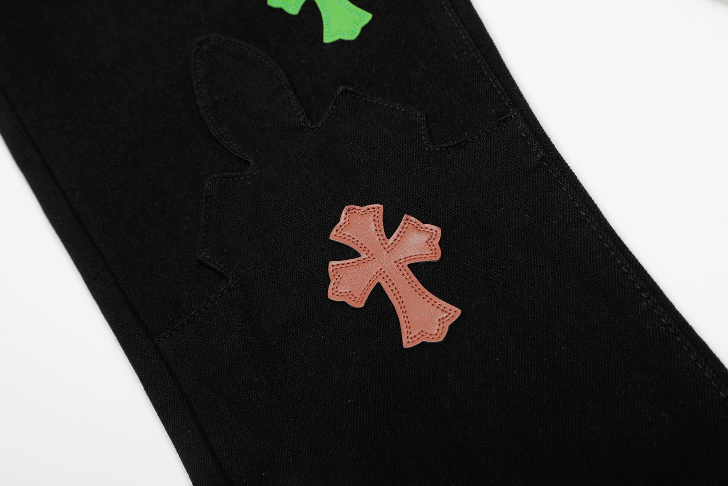 Chrome Hearts Color & Patches Flame Knee Jeans