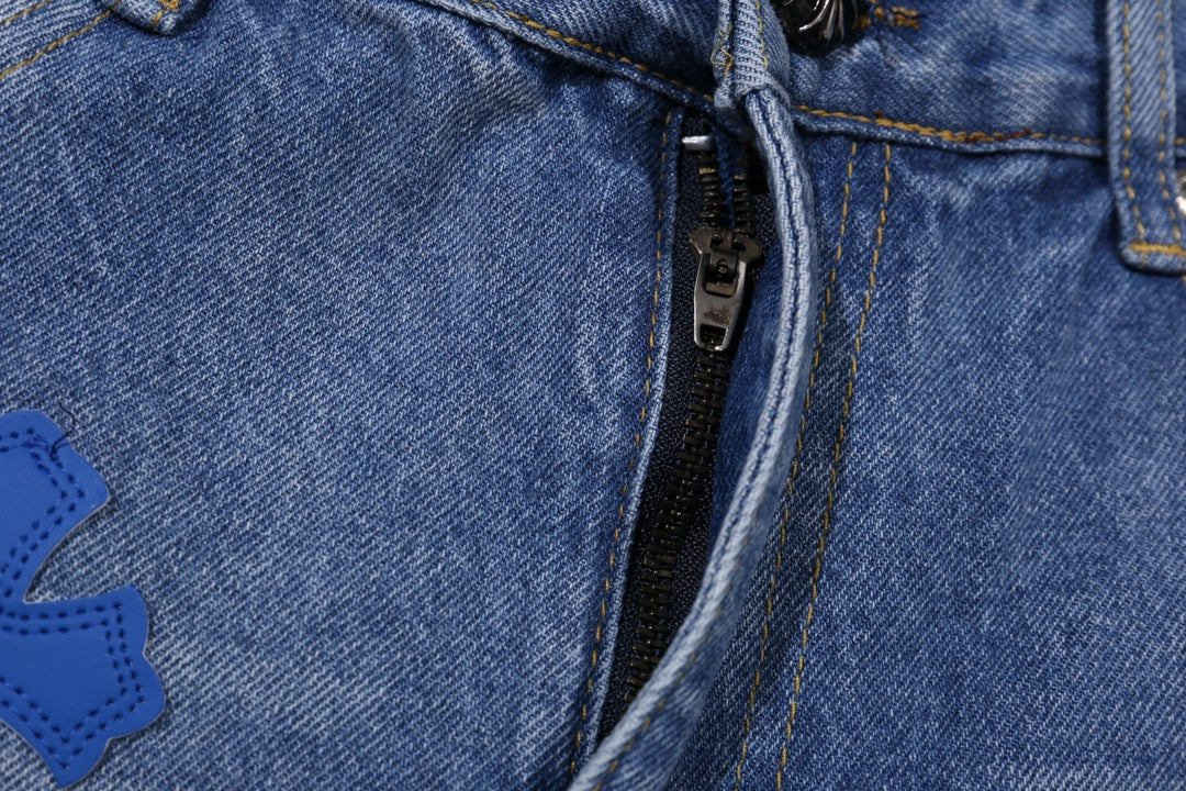 Chrome Hearts Extremely Rare Blue Cross Patch Spraypainted Jeans