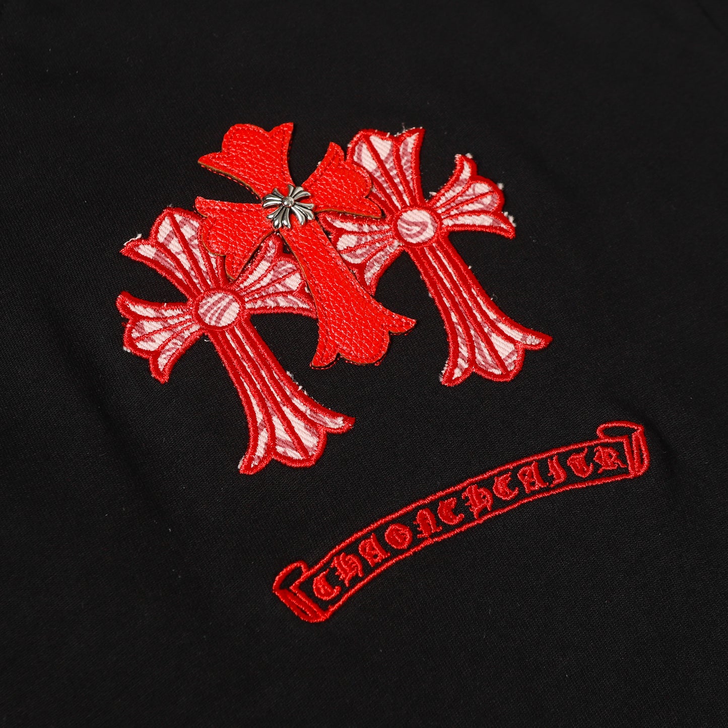 Chrome Hearts Leather Accent Metal Cross/Horseshoe Graphic Tee 2266
