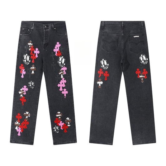 Chrome Hearts Grey jeans with colored crosshatch