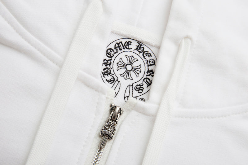 Chrome Hearts Letter Printed Long Cross Flower Arm Zipper Sweatshirt 5007