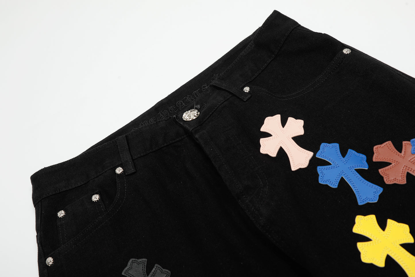 Chrome Hearts Color & Patches Flame Knee Jeans