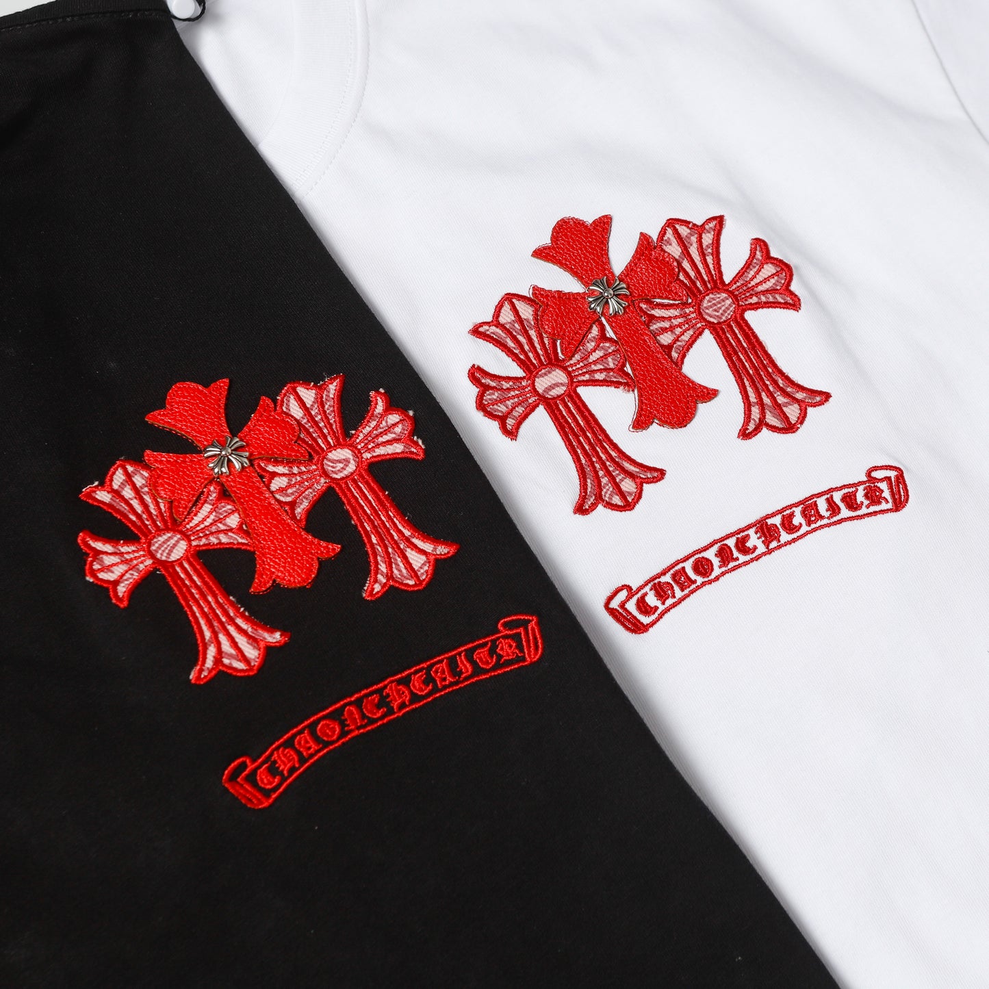 Chrome Hearts Leather Accent Metal Cross/Horseshoe Graphic Tee 2266