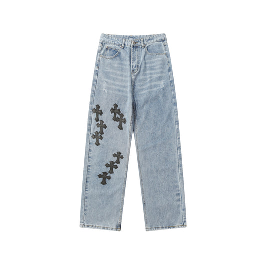 Chrome Hearts Cross Leather Patch Jeans 9961