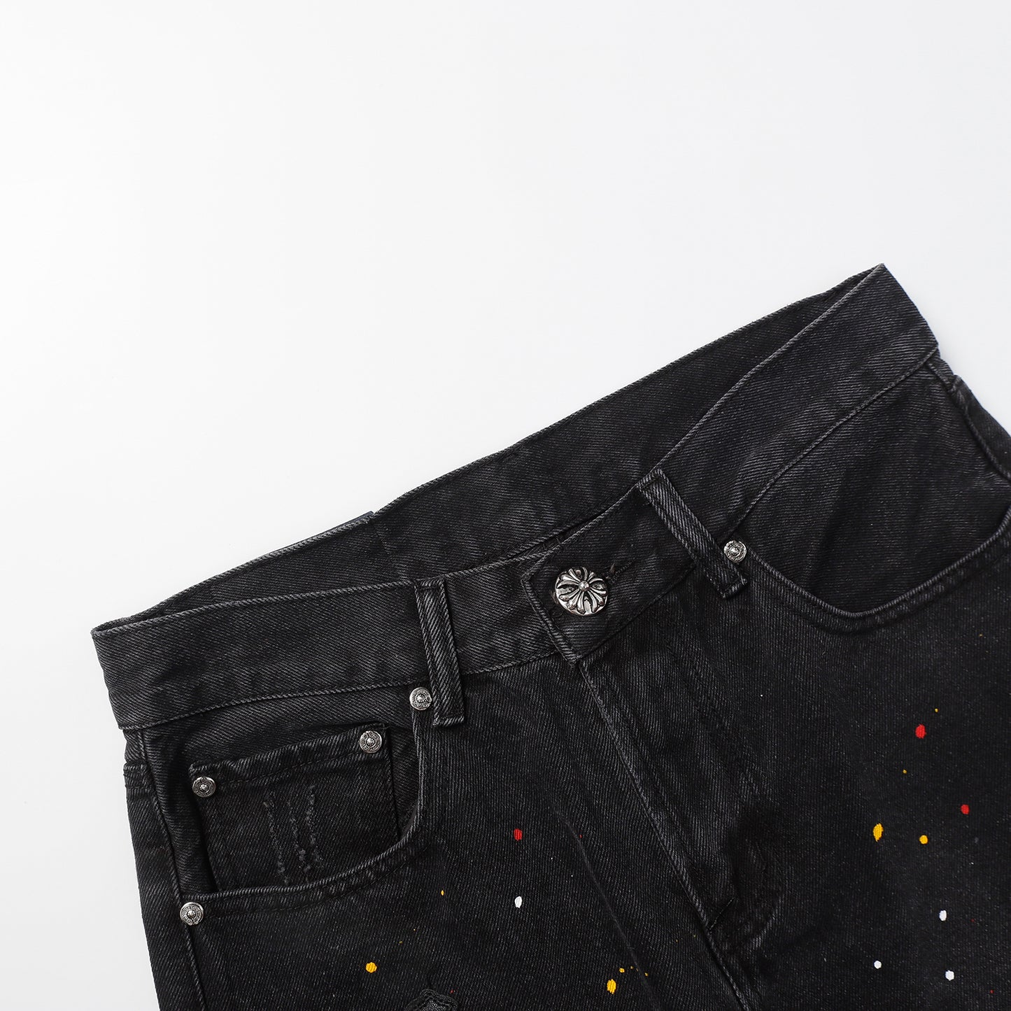 Chrome Hearts Cross Patch Embroidered & Hand-Painted Denim Shorts 9927