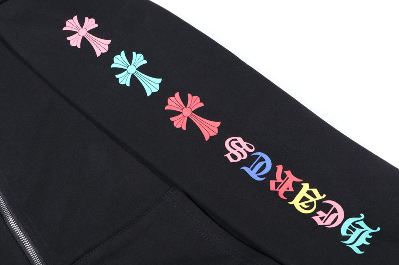 Chrome Hearts Multi-Color Cemetery Cross Logo Zip Up Hoodie 5015