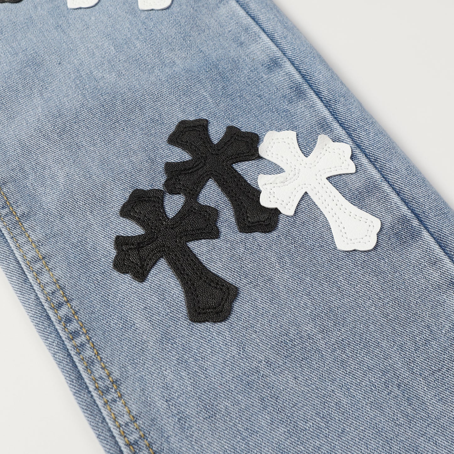 Chrome Hearts White & Black Cross Patch Jeans 9960