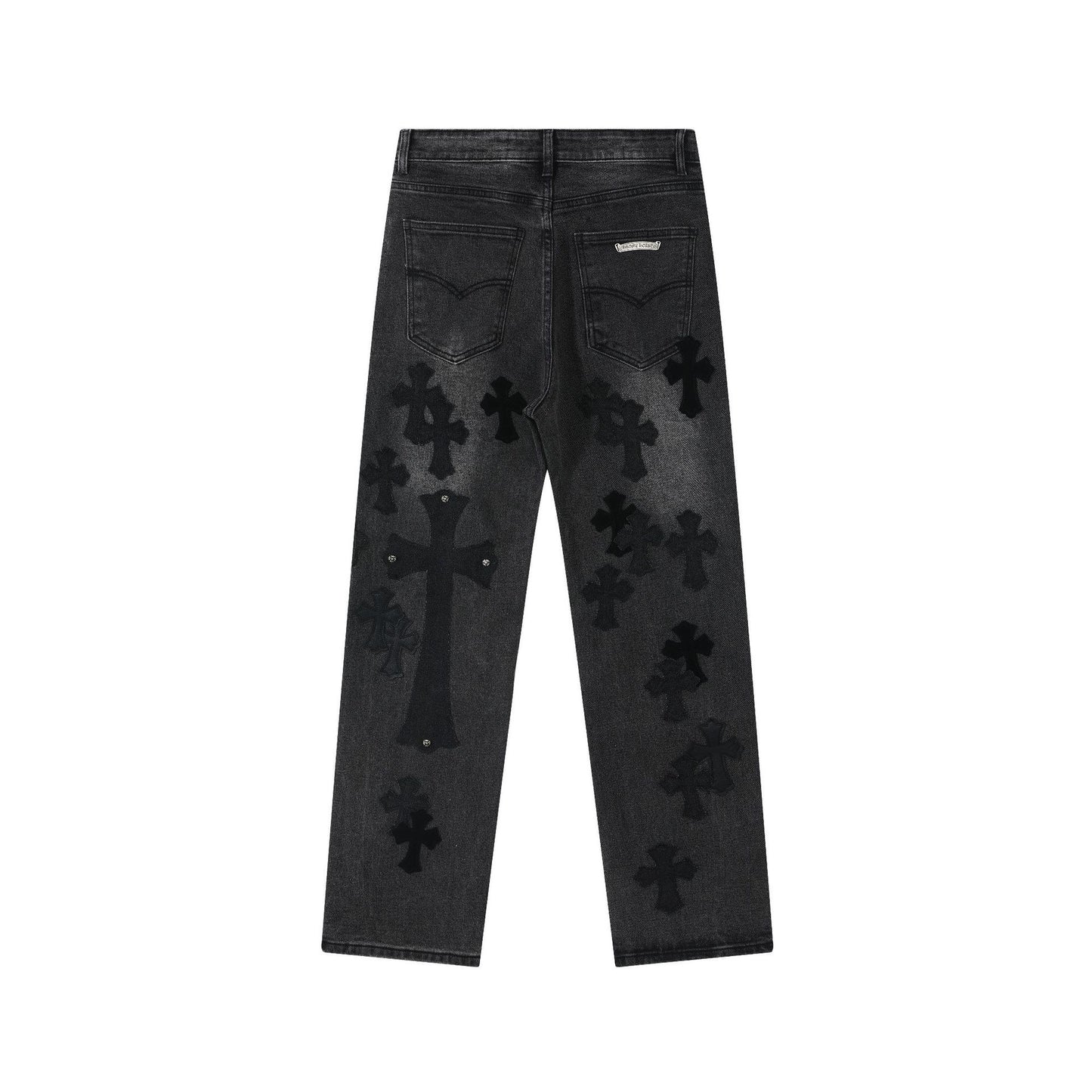 Chrome Hearts Black & Grey Silver Cross Patch Jeans