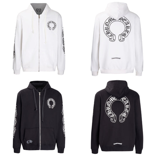 Chrome Hearts Horseshoe Floral Sleeve Zip Up Hoodie 5001