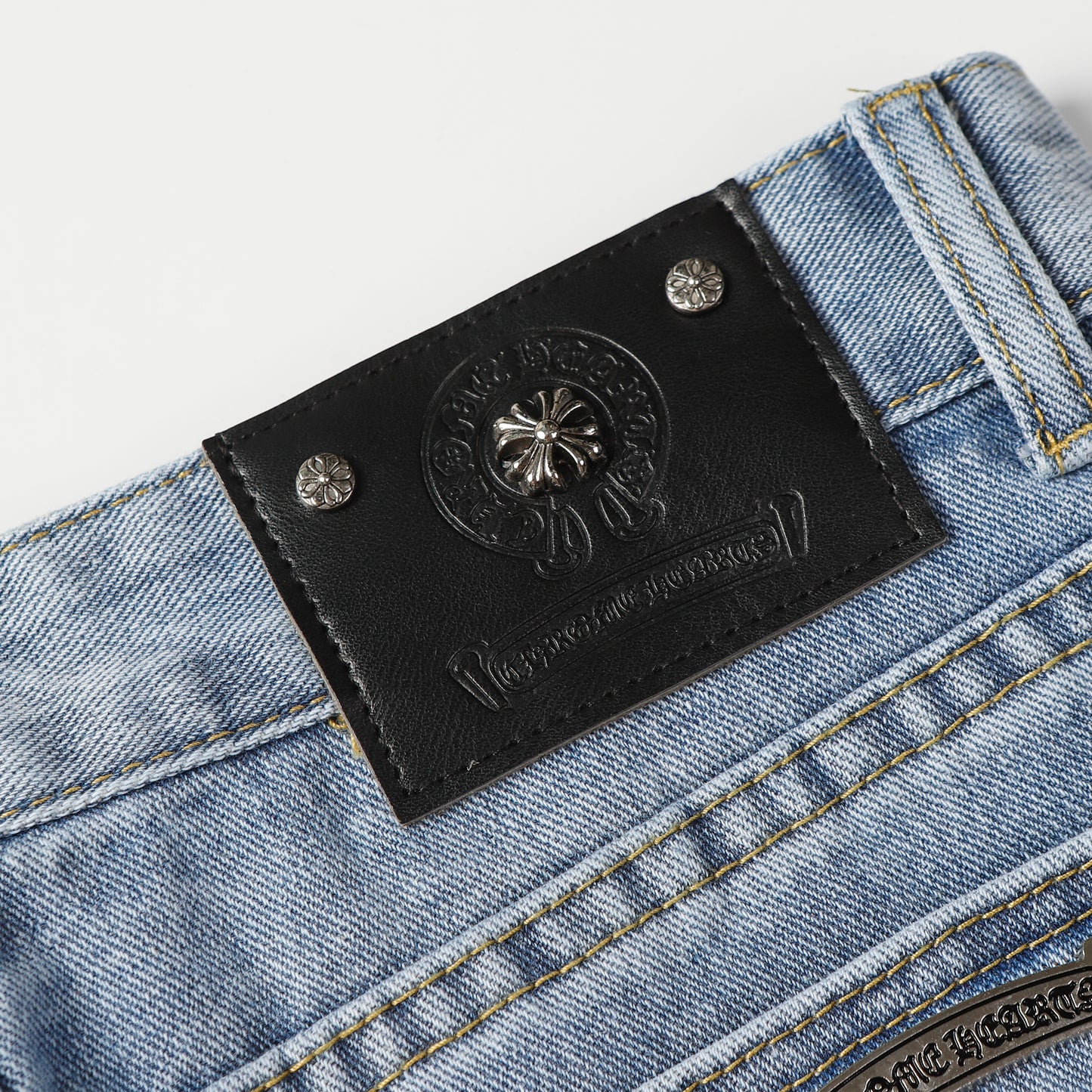 Chrome Hearts White & Black Cross Patch Jeans 9960