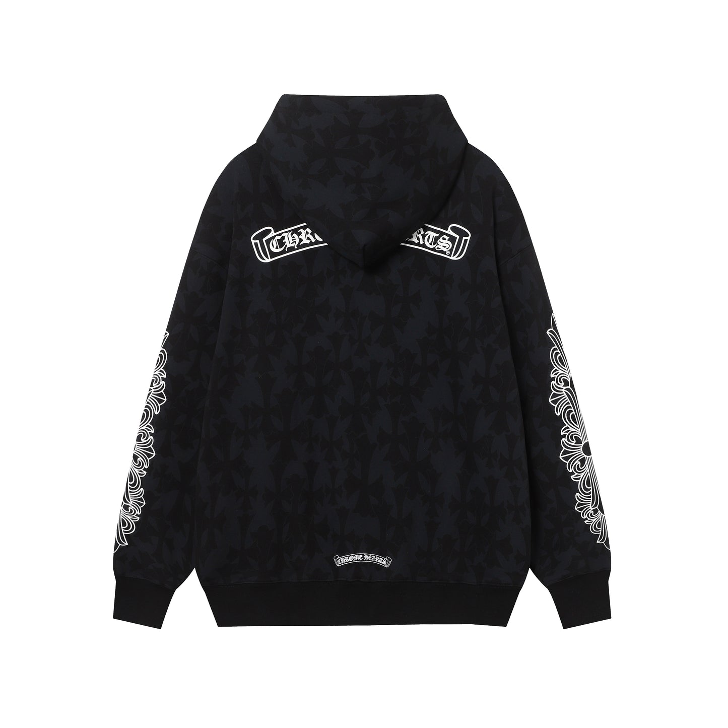 Chrome Hearts Black Tonal Monogram Scroll Horseshoe Logo Zip Up Hoodie 9818
