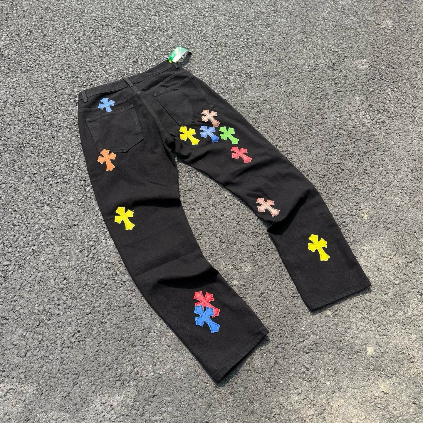 Chrome Hearts Color & Patches Flame Knee Jeans