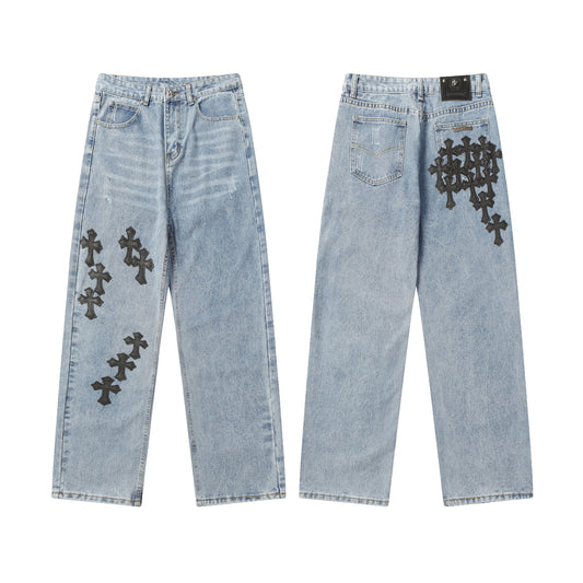 Chrome Hearts Cross Leather Patch Jeans 9961