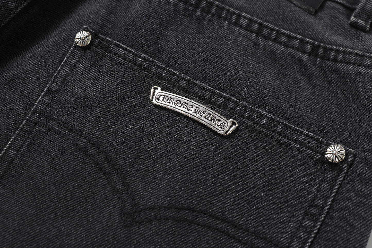 Chrome Hearts White & Black Leather Cross Patches Jeans