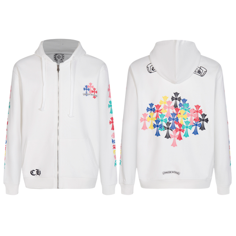 Chrome Hearts Multi-Color Cemetery Cross Logo Zip Up Hoodie 5015