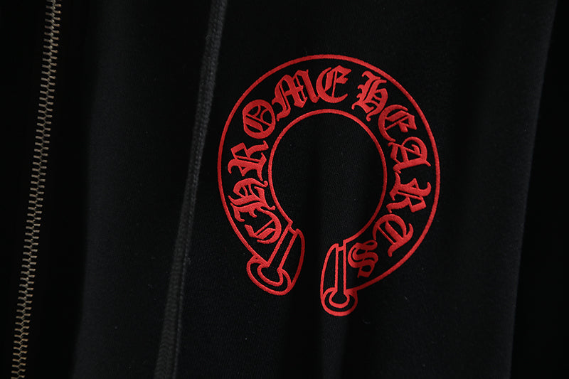 Chrome Hearts Red Horseshoe Logo Zip Up Hoodie 5005
