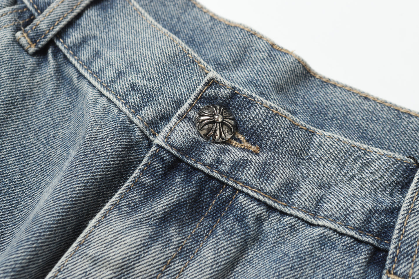 Chrome Hearts White & black Leather Cross Patches Jeans
