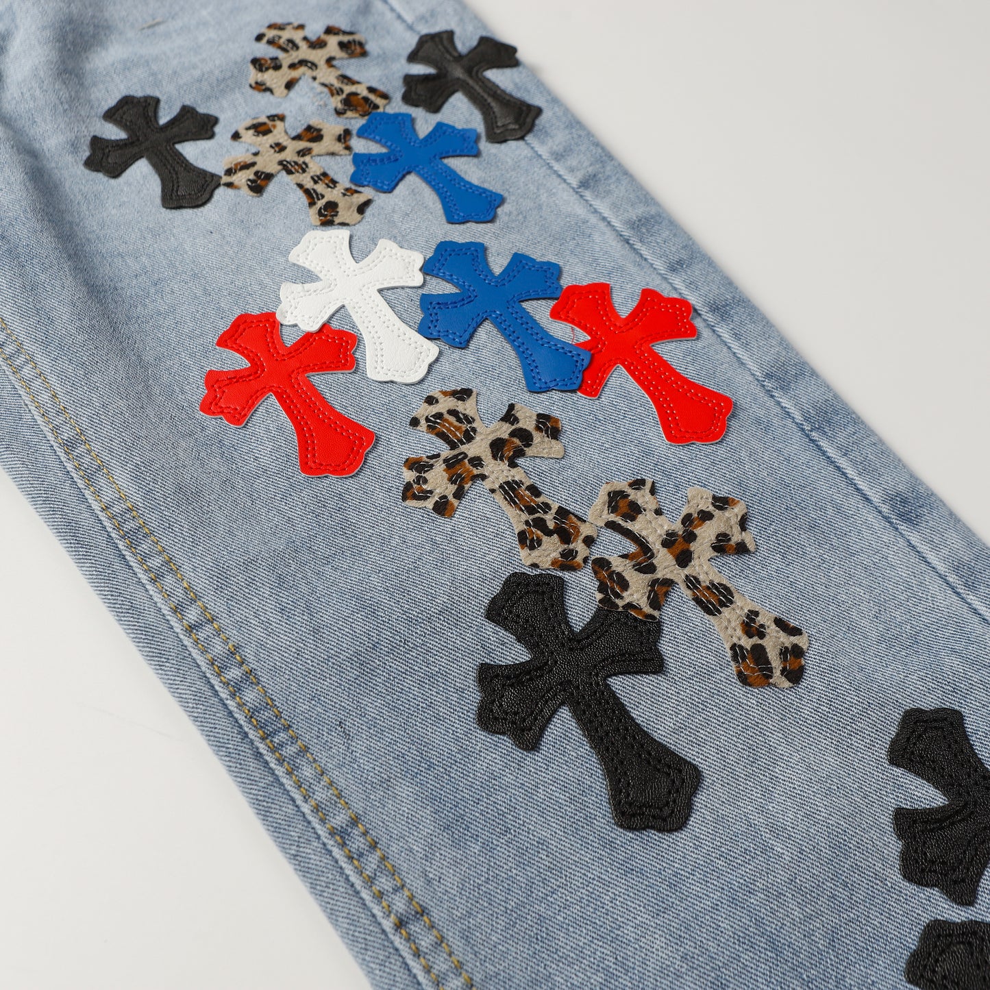 Chrome Hearts Cross Leather Patch Jeans 9957