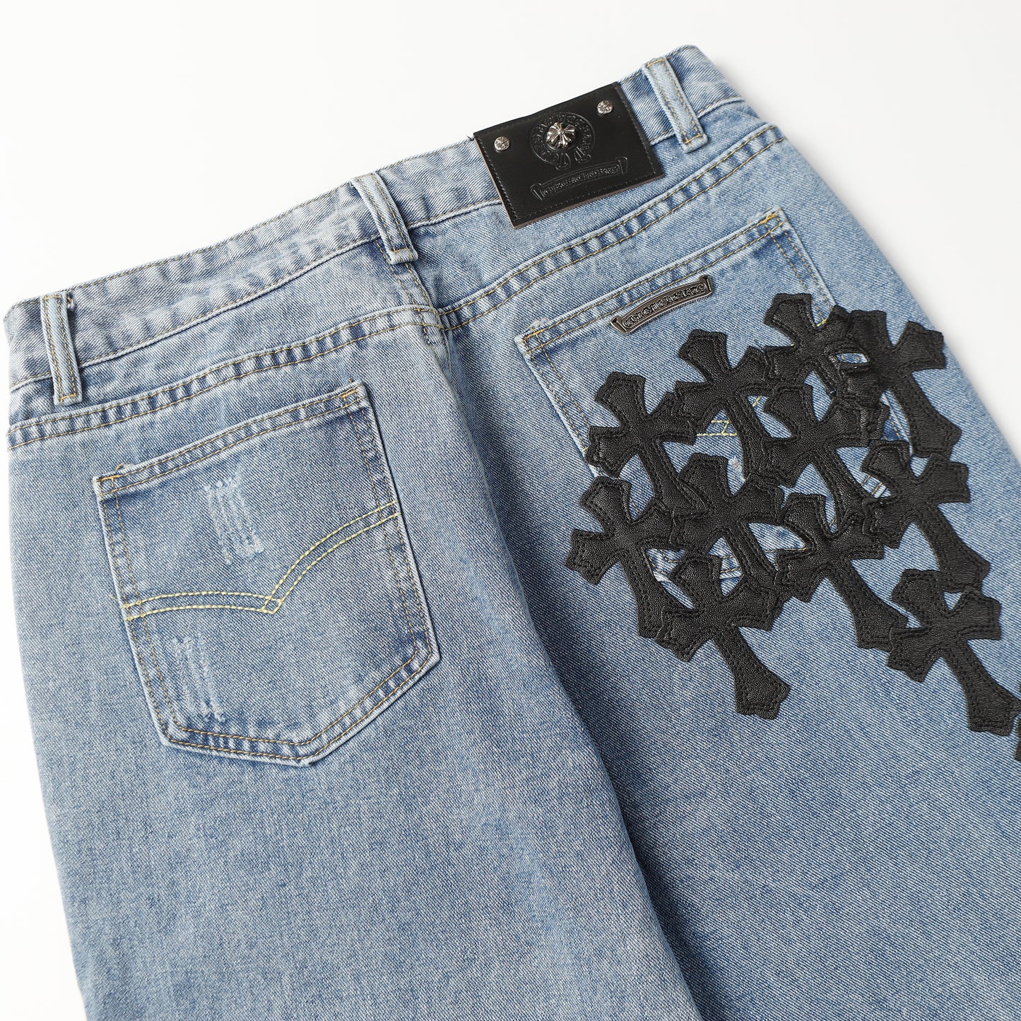 Chrome Hearts Cross Leather Patch Jeans 9961