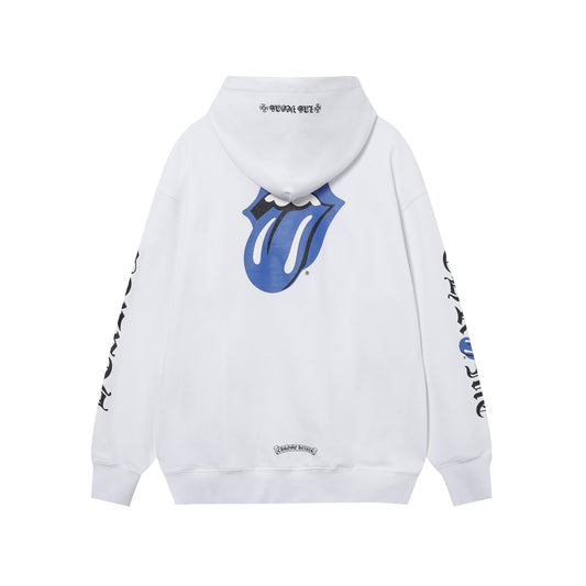 Chrome Hearts Rolling Stones Script Blue Logo Hoodie 9817
