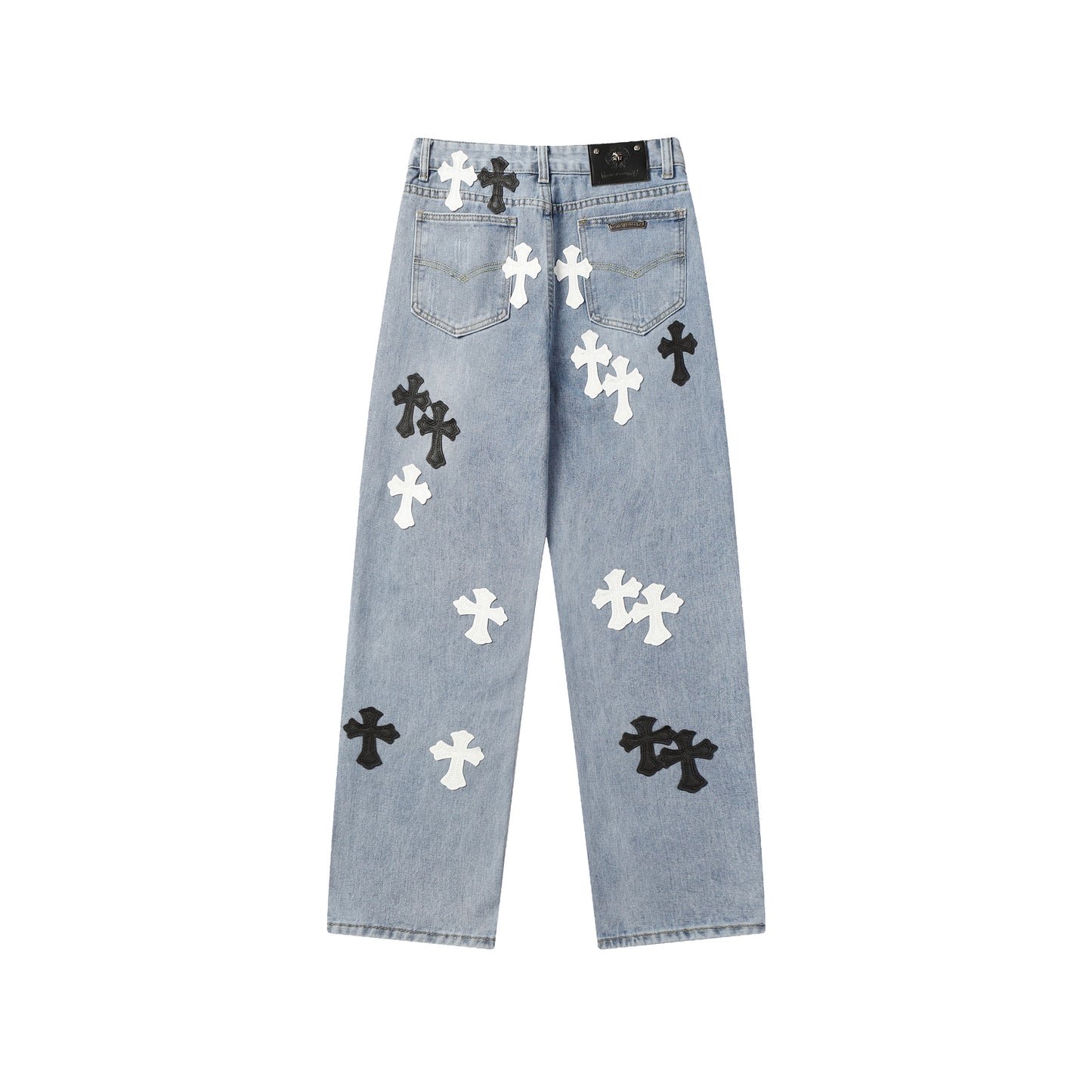 Chrome Hearts White & Black Cross Patch Jeans 9960