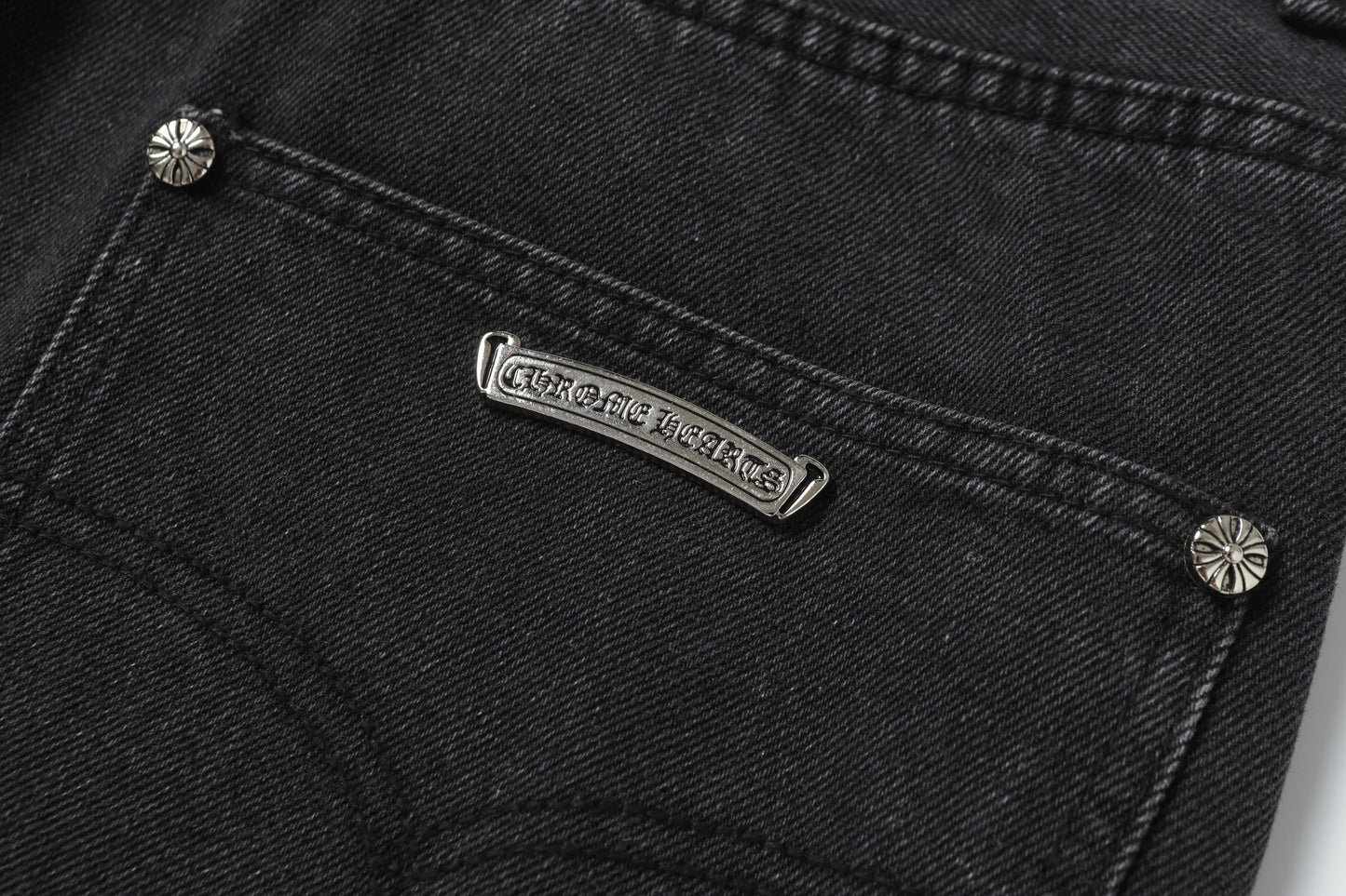 Chrome Hearts Grey & Blue Leather Cross Patches Jeans