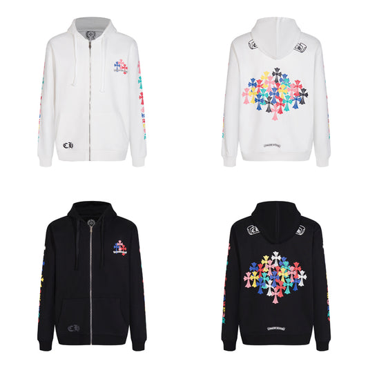 Chrome Hearts Multi-Color Cemetery Cross Logo Zip Up Hoodie 5015