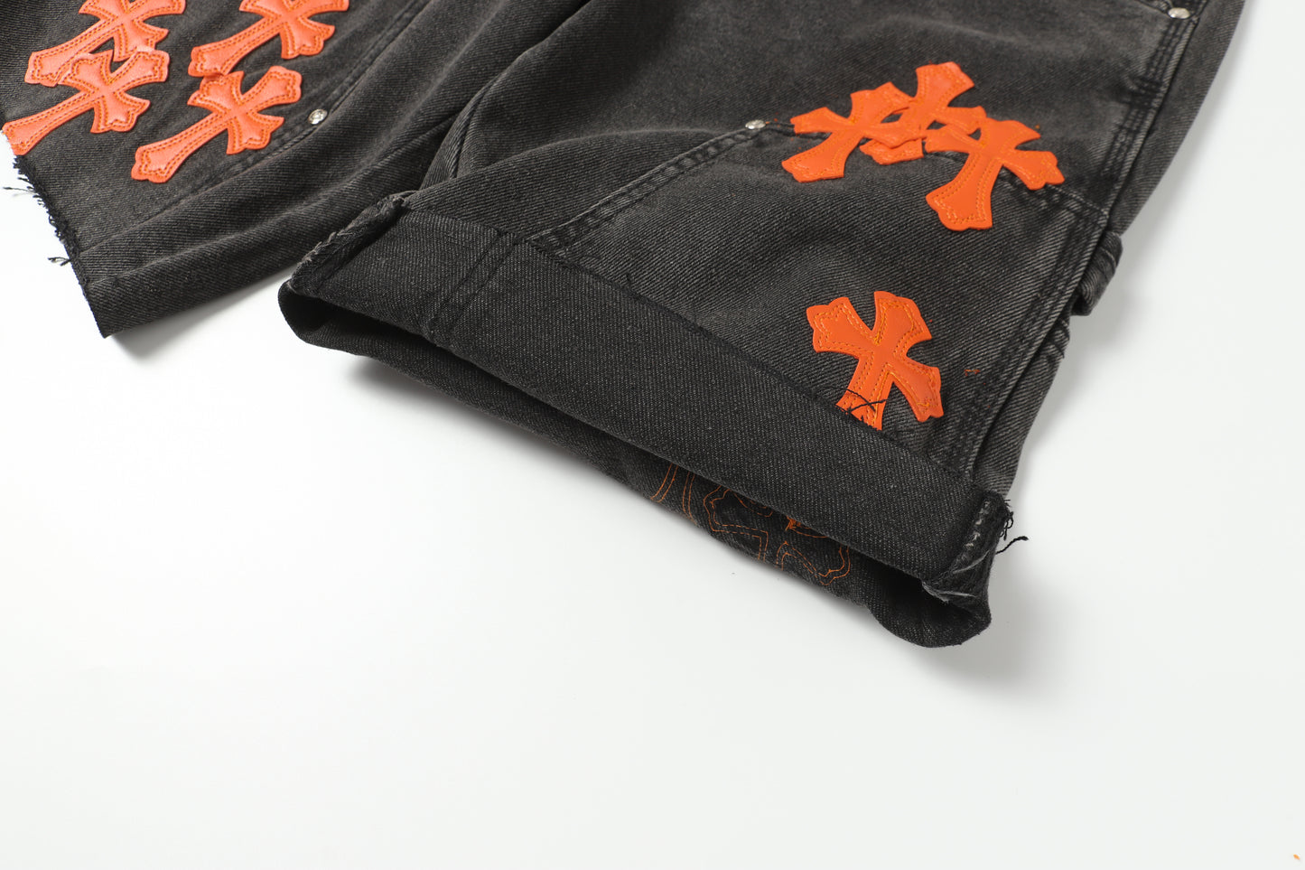 Chrome Hearts Vintage Cross Patchwork Washed Carpenter Denim Shorts 9903