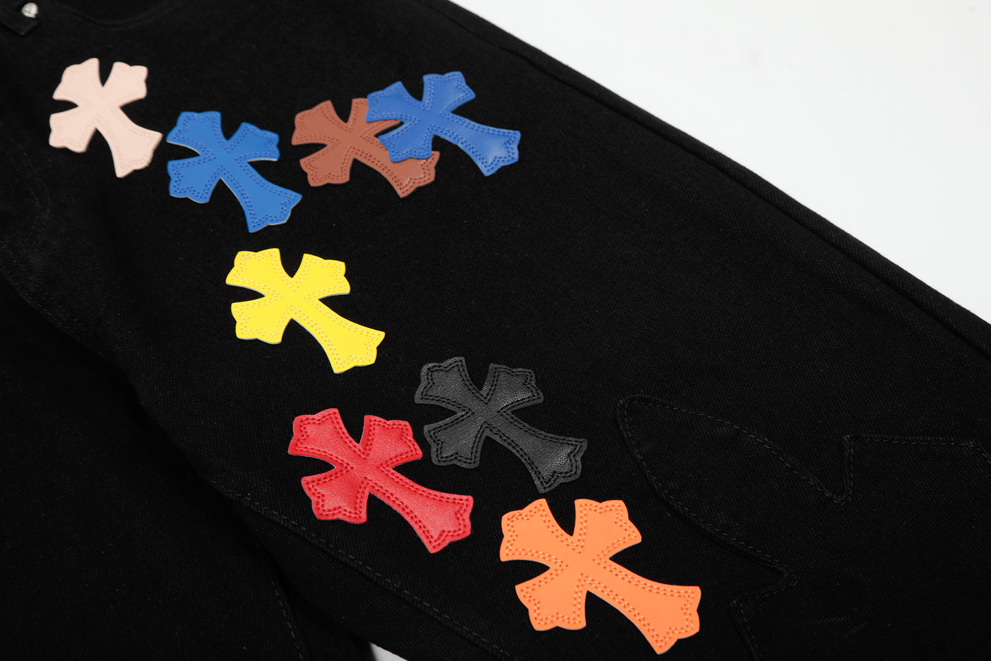 Chrome Hearts Color & Patches Flame Knee Jeans