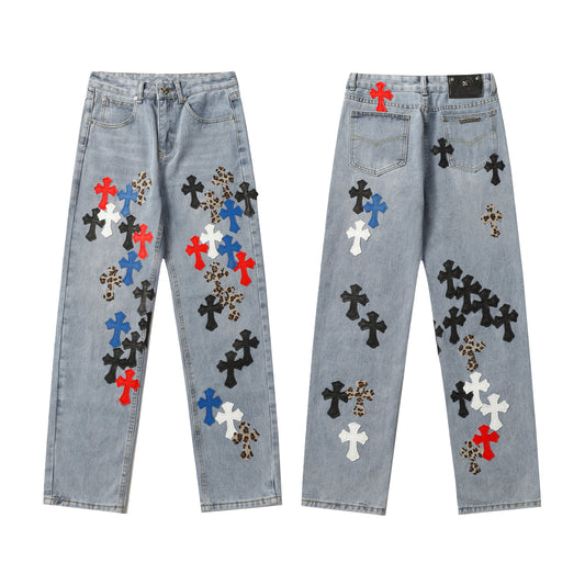 Chrome Hearts Cross Leather Patch Jeans 9957