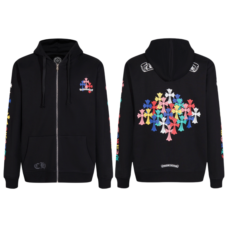 Chrome Hearts Multi-Color Cemetery Cross Logo Zip Up Hoodie 5015