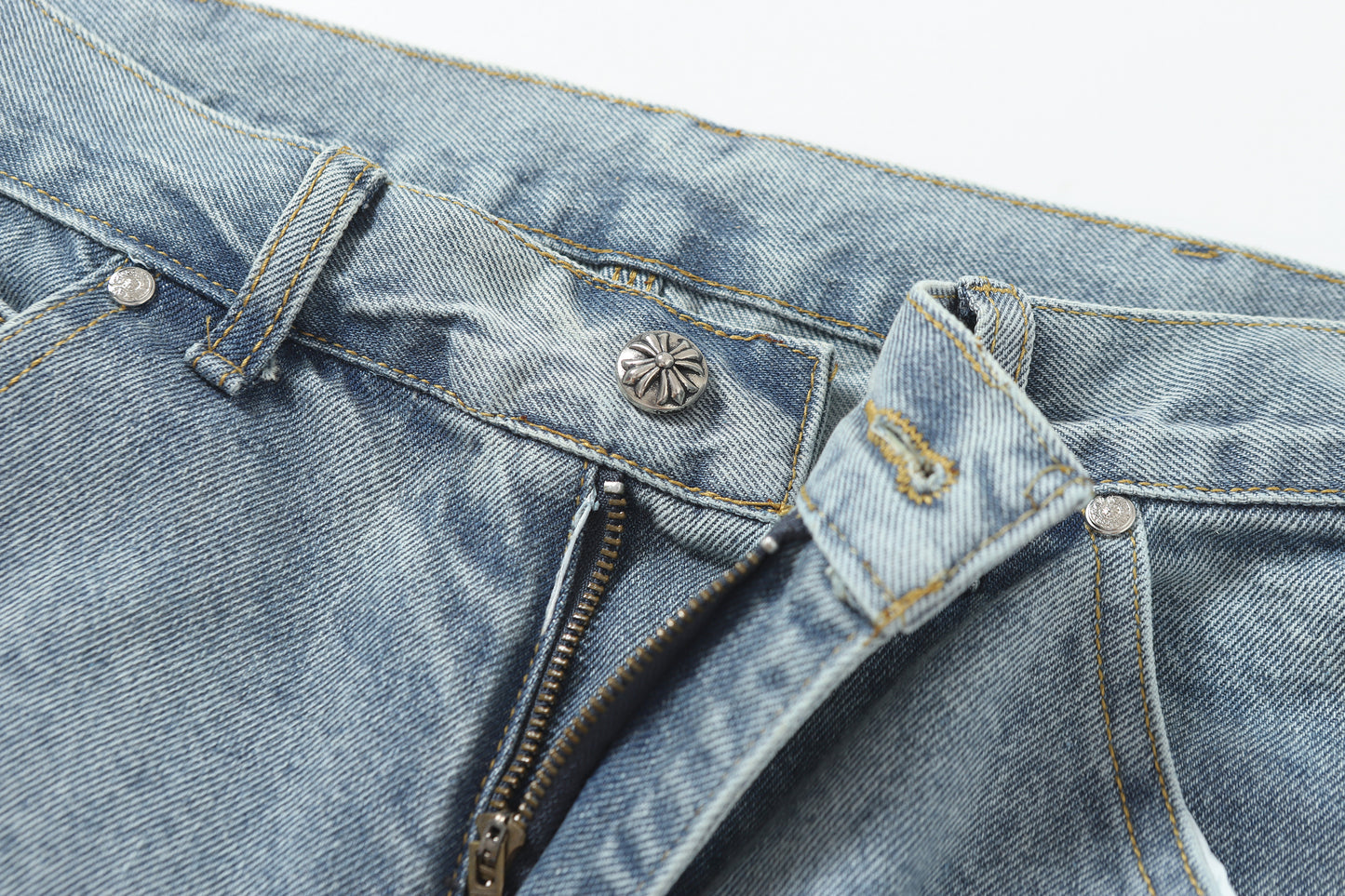 Chrome Hearts Vintage Cross Patchwork Washed Carpenter Denim Shorts 201
