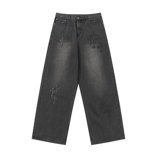 Chrome Hearts Black Cross Patch Grey Jeans