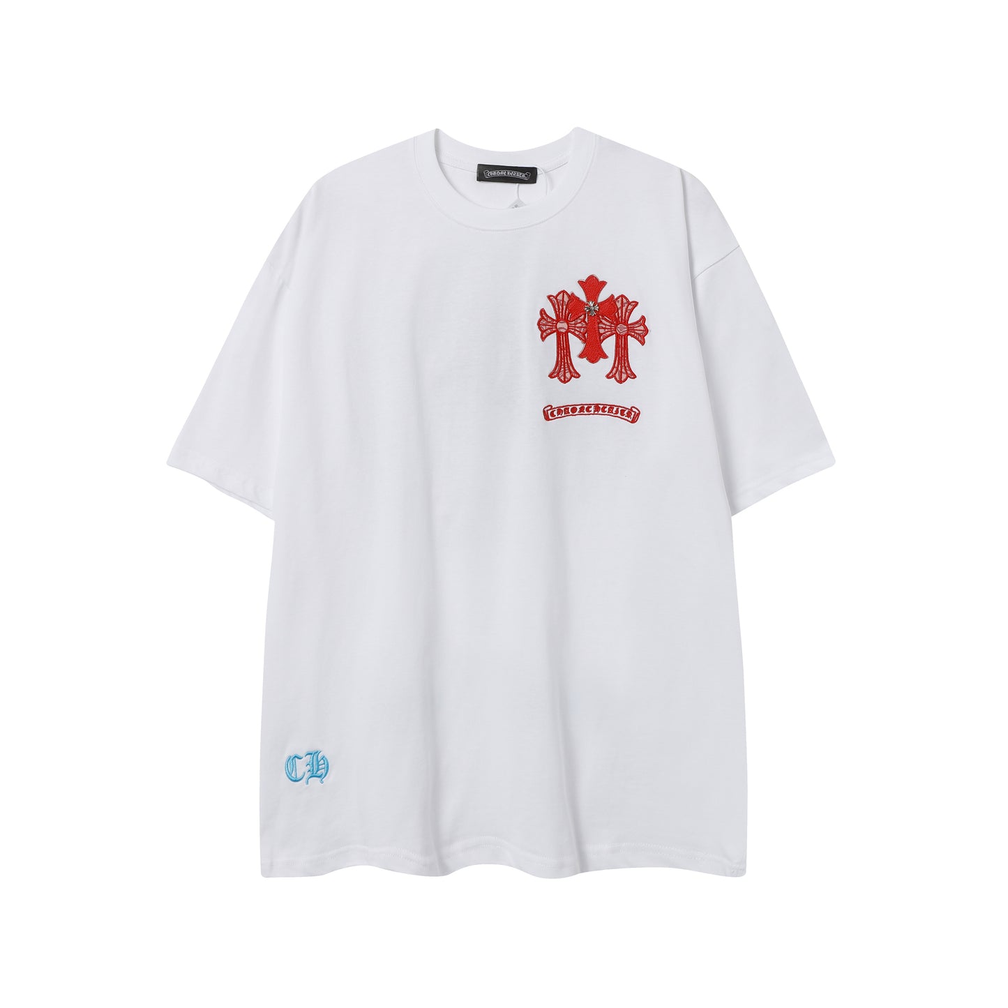 Chrome Hearts Leather Accent Metal Cross/Horseshoe Graphic Tee 2266