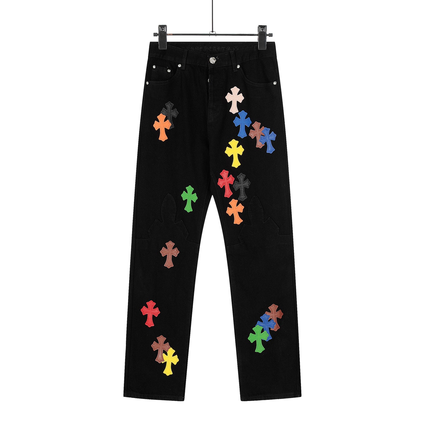 Chrome Hearts Color & Patches Flame Knee Jeans