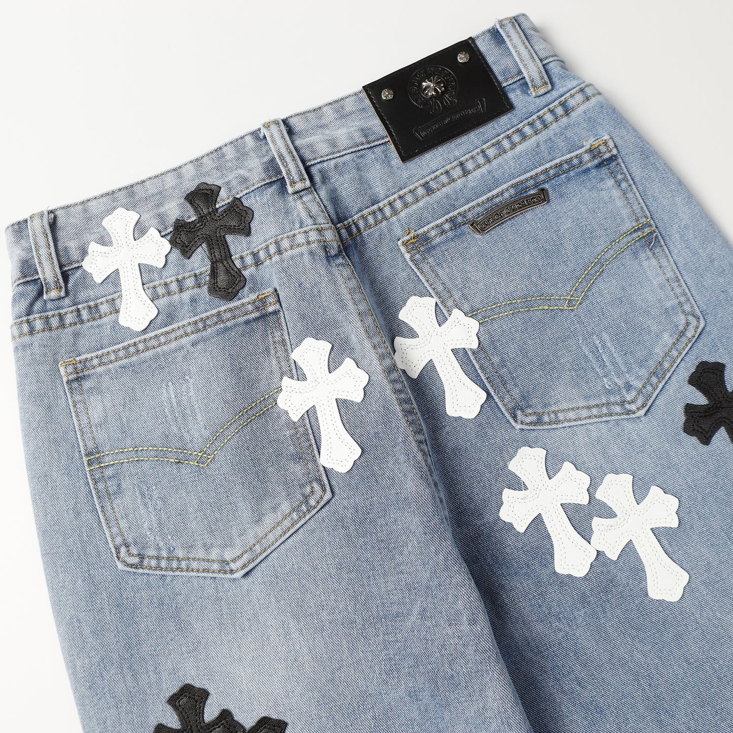 Chrome Hearts White & Black Cross Patch Jeans 9960