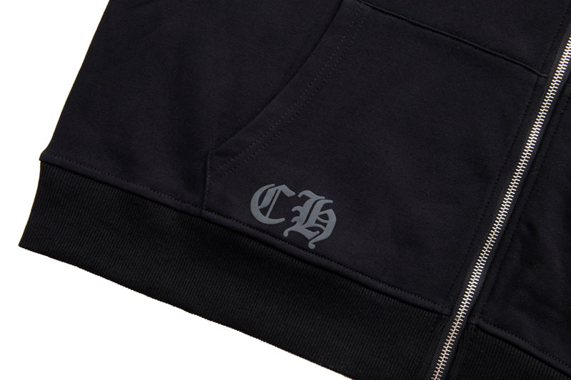 Chrome Hearts Red Horseshoe Logo Zip Up Hoodie 5005