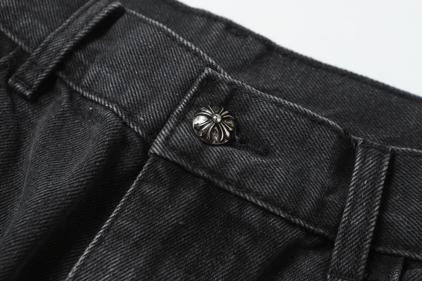 Chrome Hearts Grey & Blue Leather Cross Patches Jeans