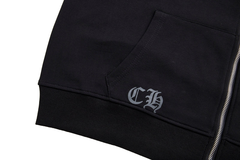 Chrome Hearts Letter Printed Long Cross Flower Arm Zipper Sweatshirt 5007