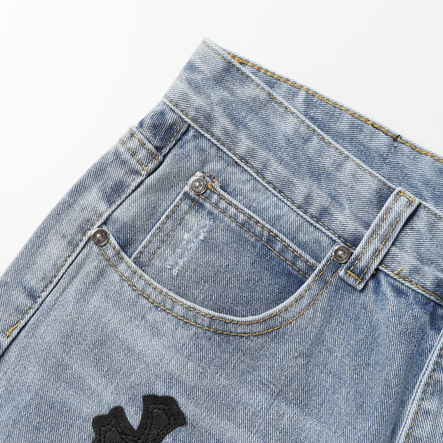 Chrome Hearts White & Black Cross Patch Jeans 9960