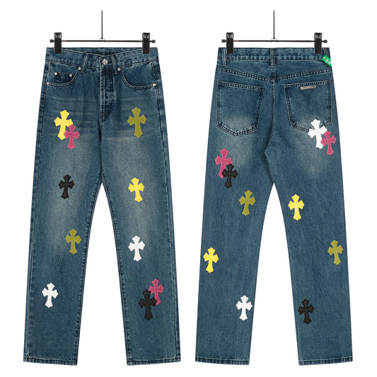 Chrome Hearts Limited edition colorful leather multi-color high street work jeans