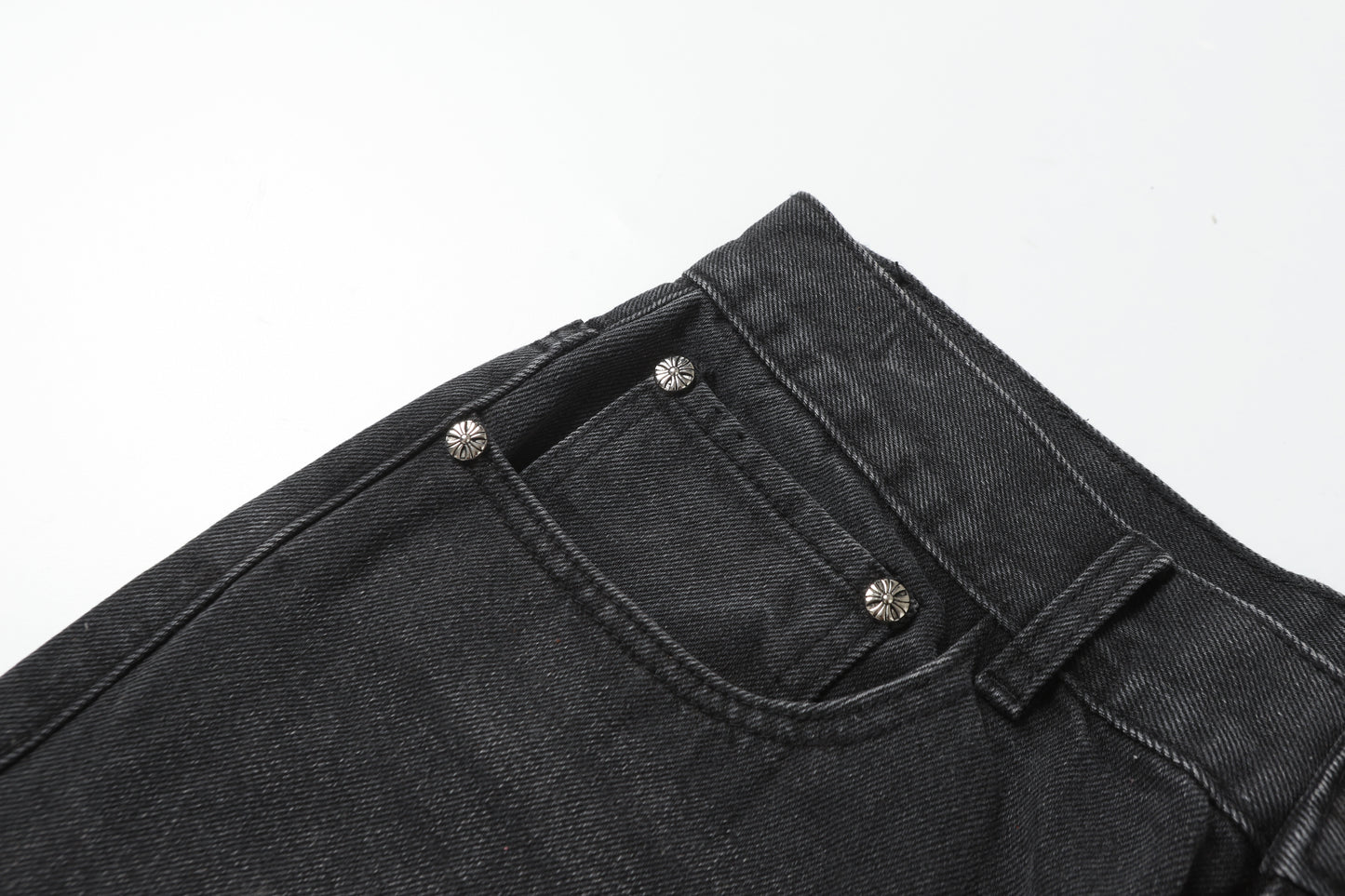 Chrome Hearts Grey & Blue Leather Cross Patches Jeans