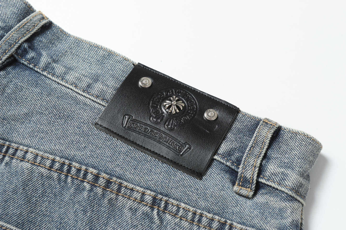 Chrome Hearts White & black Leather Cross Patches Jeans