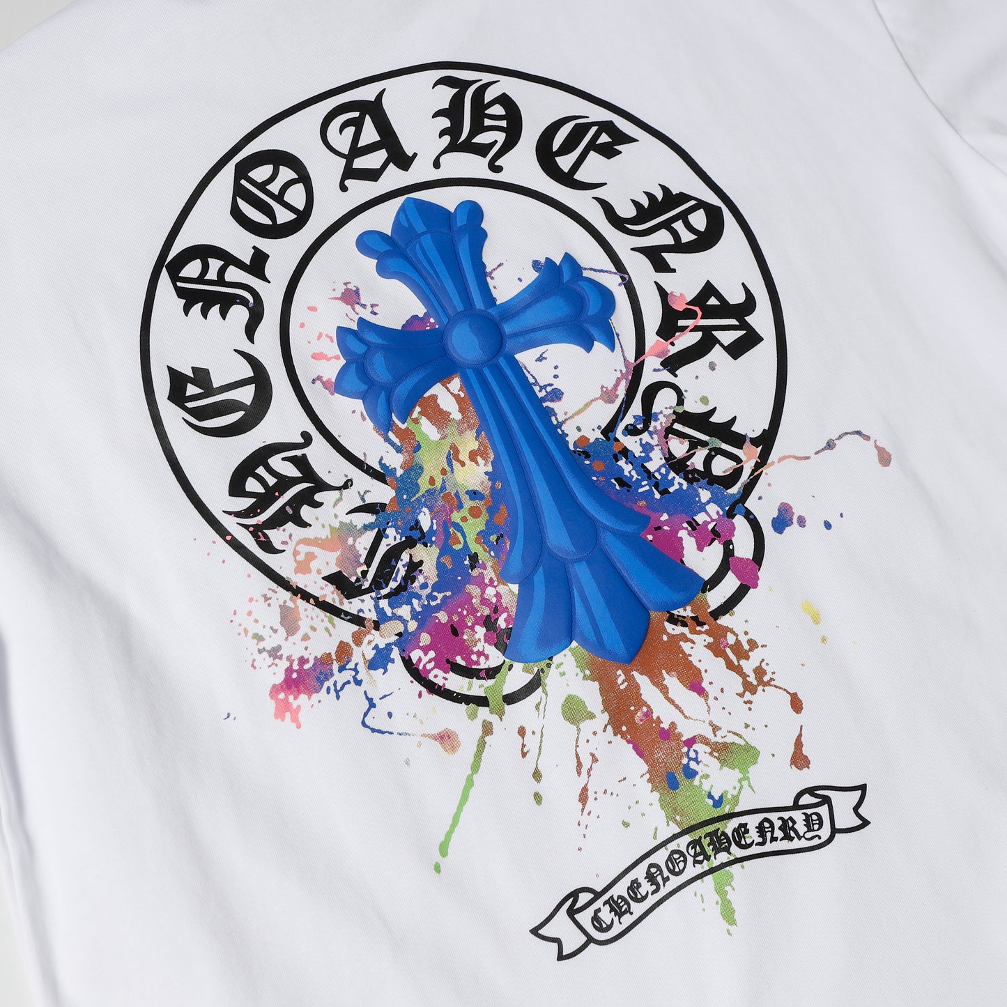 Chrome Hearts Horseshoe Graffiti Cross Colorful T-Shirt 2257