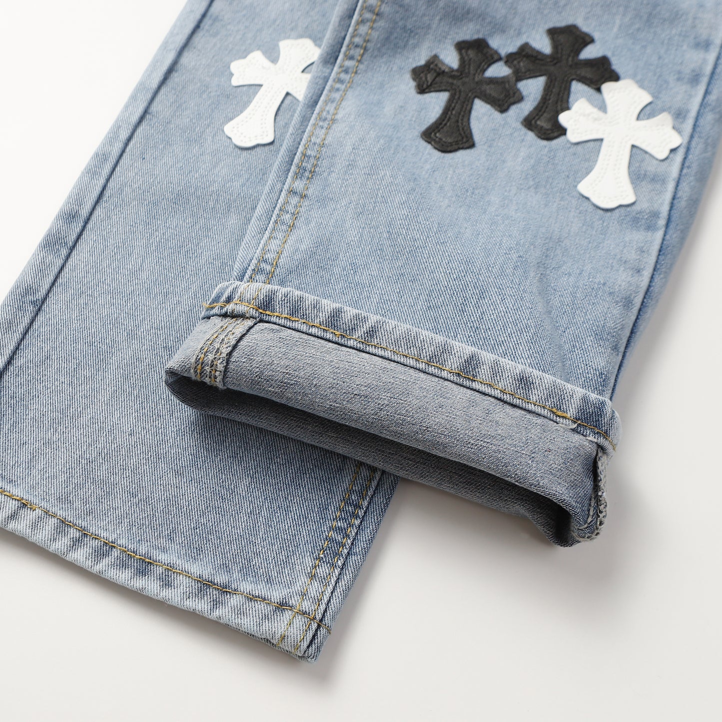 Chrome Hearts White & Black Cross Patch Jeans 9960