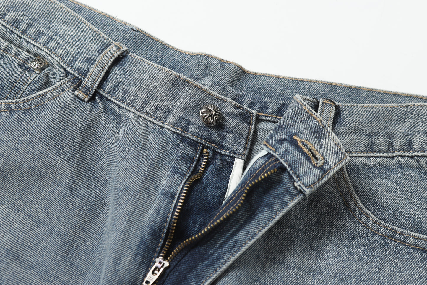 Chrome Hearts White & black Leather Cross Patches Jeans